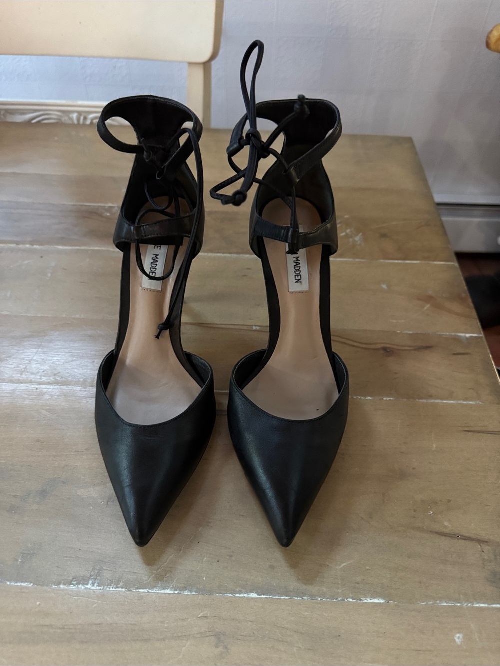 Steve Madden Black Pointed Lace-Up Heels
